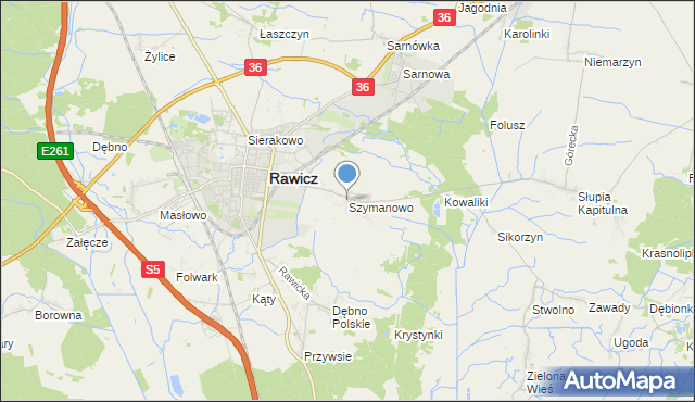 mapa Szymanowo, Szymanowo gmina Rawicz na mapie Targeo