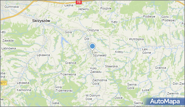 mapa Szynwałd, Szynwałd gmina Skrzyszów na mapie Targeo