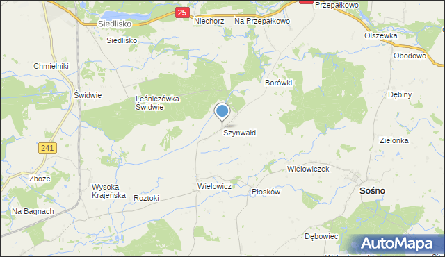 mapa Szynwałd, Szynwałd gmina Sośno na mapie Targeo