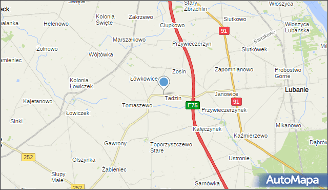 mapa Tadzin, Tadzin gmina Lubanie na mapie Targeo