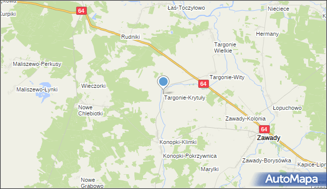 mapa Targonie-Krytuły, Targonie-Krytuły na mapie Targeo