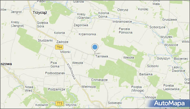 mapa Tarnawa, Tarnawa gmina Trzyciąż na mapie Targeo