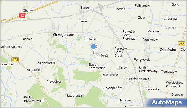 mapa Tarnówka, Tarnówka gmina Grzegorzew na mapie Targeo