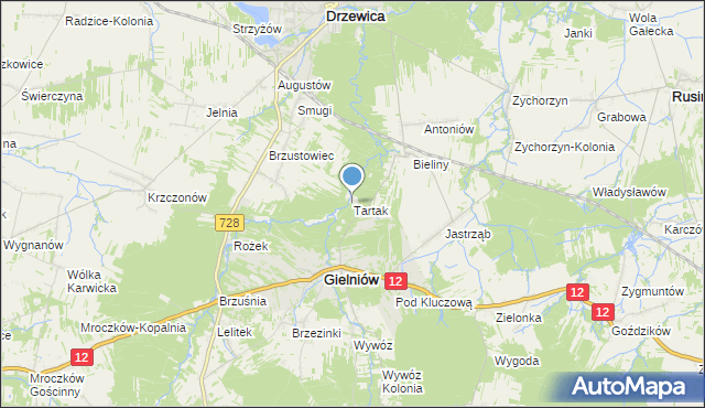 mapa Tartak, Tartak gmina Gielniów na mapie Targeo