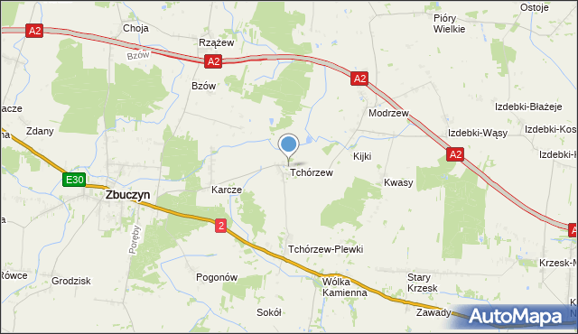 mapa Tchórzew, Tchórzew gmina Zbuczyn na mapie Targeo