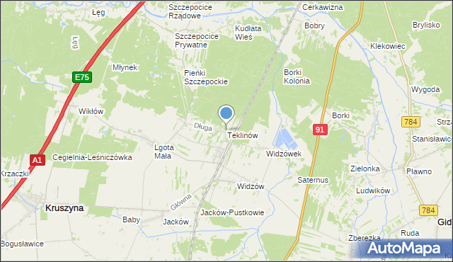 mapa Teklinów, Teklinów gmina Kruszyna na mapie Targeo