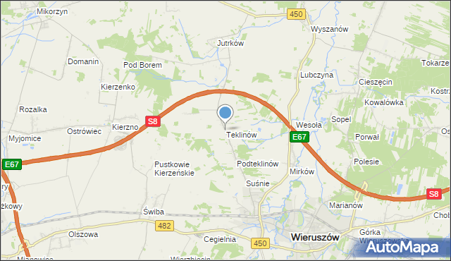 mapa Teklinów, Teklinów gmina Wieruszów na mapie Targeo