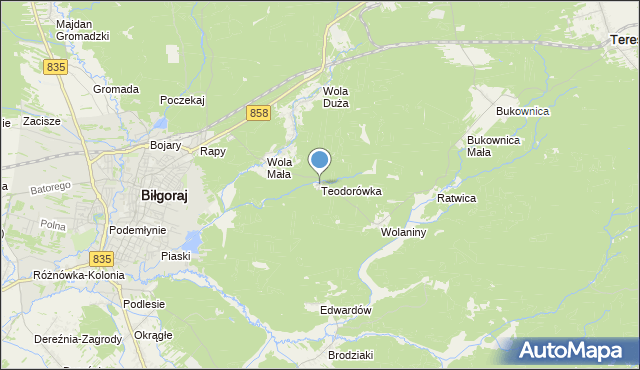 mapa Teodorówka, Teodorówka gmina Biłgoraj na mapie Targeo