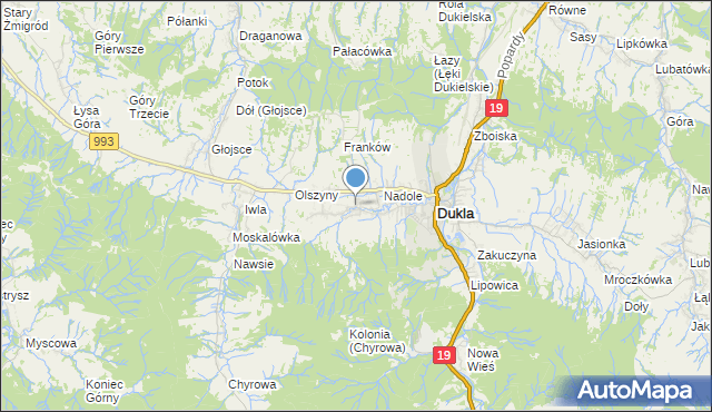 mapa Teodorówka, Teodorówka gmina Dukla na mapie Targeo