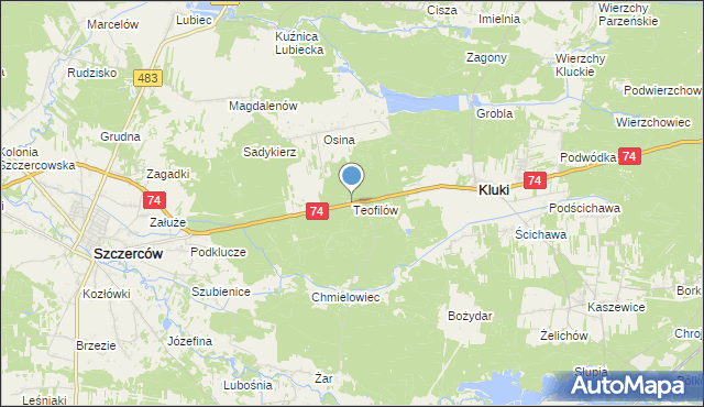 mapa Teofilów, Teofilów gmina Kluki na mapie Targeo