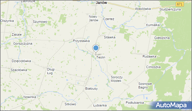 mapa Teolin, Teolin gmina Janów na mapie Targeo
