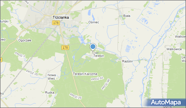 mapa Teresin, Teresin gmina Trzcianka na mapie Targeo