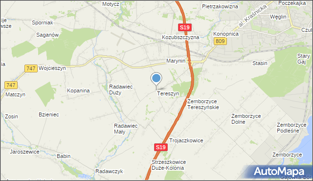 mapa Tereszyn, Tereszyn na mapie Targeo