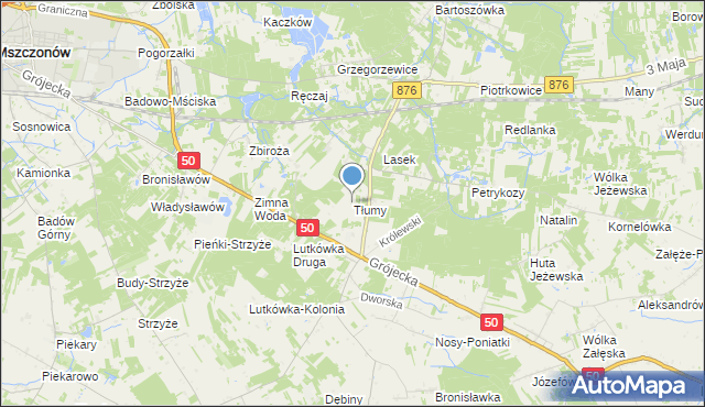 mapa Tłumy, Tłumy gmina Mszczonów na mapie Targeo