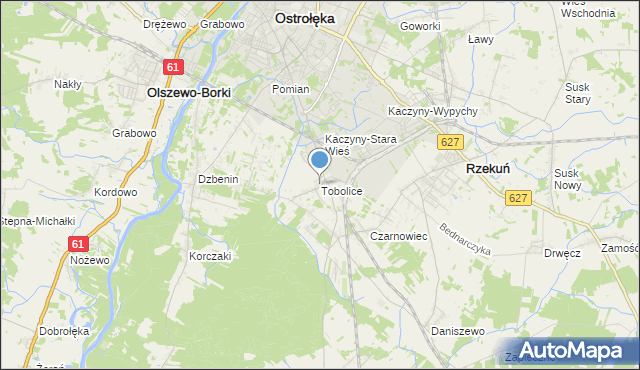 mapa Tobolice, Tobolice gmina Rzekuń na mapie Targeo