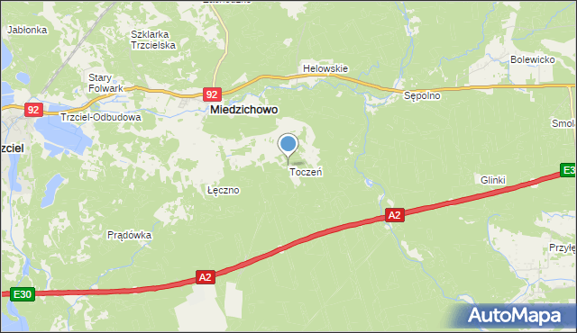 mapa Toczeń, Toczeń gmina Miedzichowo na mapie Targeo