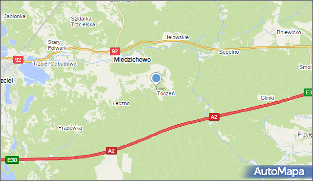 mapa Toczeń, Toczeń gmina Miedzichowo na mapie Targeo