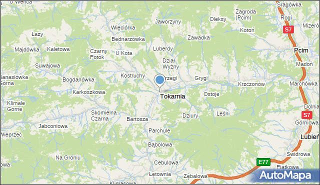 mapa Tokarnia, Tokarnia powiat myślenicki na mapie Targeo