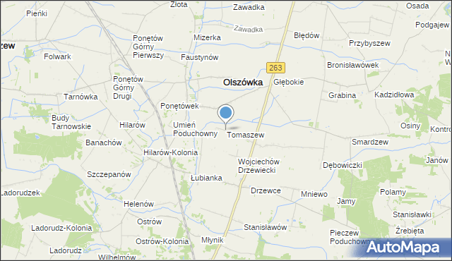 mapa Tomaszew, Tomaszew gmina Olszówka na mapie Targeo
