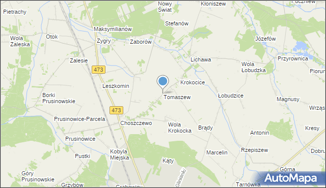 mapa Tomaszew, Tomaszew gmina Szadek na mapie Targeo