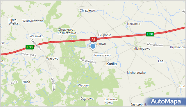 mapa Tomaszewo, Tomaszewo gmina Kuślin na mapie Targeo