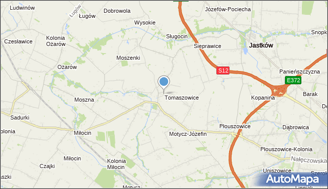 mapa Tomaszowice, Tomaszowice gmina Jastków na mapie Targeo