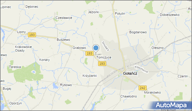mapa Tomczyce, Tomczyce gmina Gołańcz na mapie Targeo