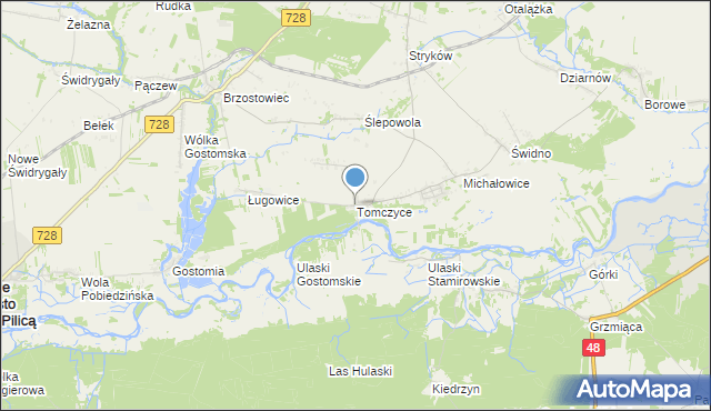mapa Tomczyce, Tomczyce gmina Mogielnica na mapie Targeo