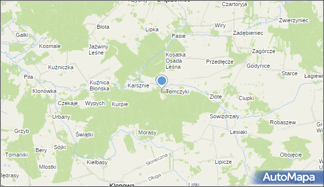 mapa Tomczyki, Tomczyki gmina Klonowa na mapie Targeo
