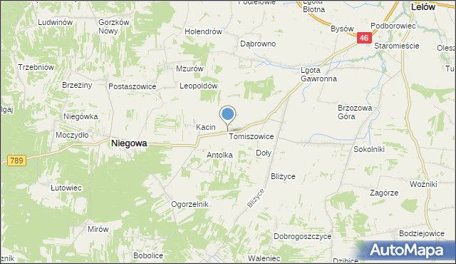 mapa Tomiszowice, Tomiszowice na mapie Targeo