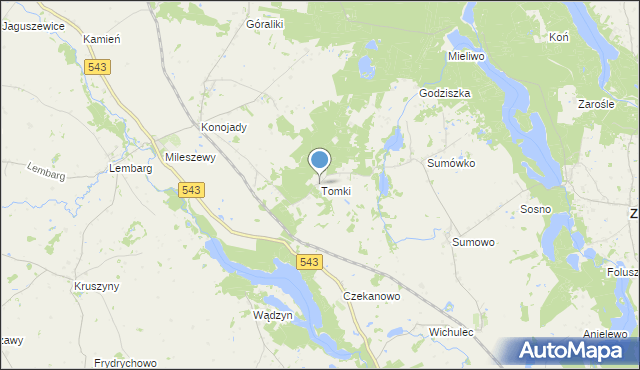 mapa Tomki, Tomki gmina Zbiczno na mapie Targeo