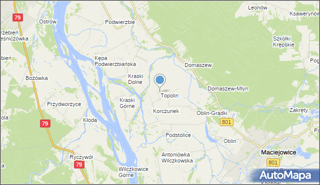 mapa Topolin, Topolin gmina Maciejowice na mapie Targeo