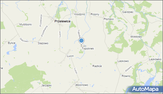 mapa Topolinek, Topolinek gmina Przelewice na mapie Targeo