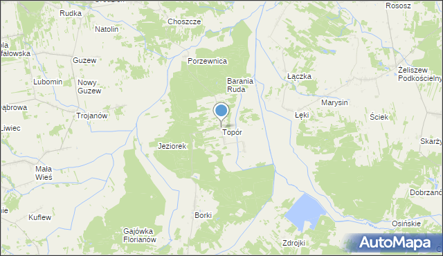 mapa Topór, Topór gmina Mrozy na mapie Targeo