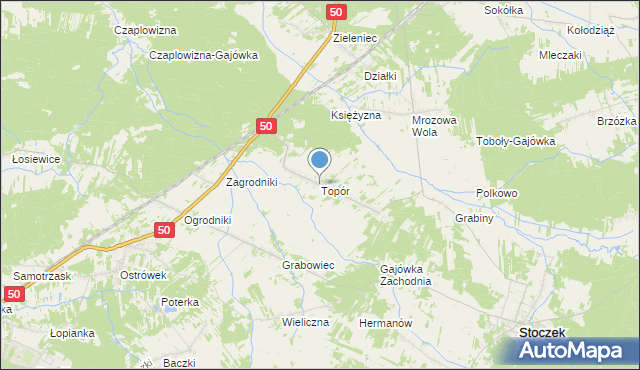 mapa Topór, Topór gmina Stoczek na mapie Targeo