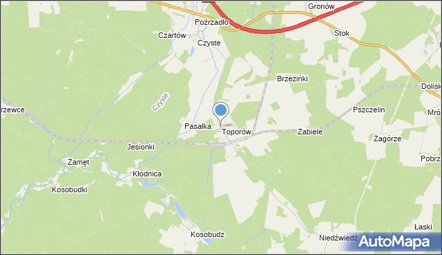 mapa Toporów, Toporów gmina Łagów na mapie Targeo