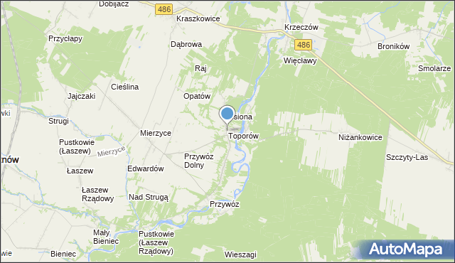 mapa Toporów, Toporów gmina Wierzchlas na mapie Targeo