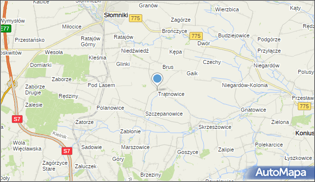 mapa Trątnowice, Trątnowice na mapie Targeo