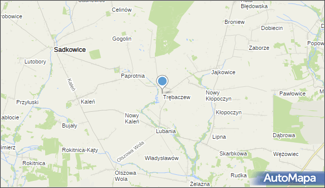 mapa Trębaczew, Trębaczew gmina Sadkowice na mapie Targeo