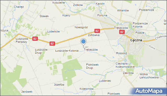 mapa Trębaczów, Trębaczów gmina Łęczna na mapie Targeo