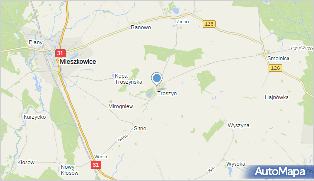 mapa Troszyn, Troszyn gmina Mieszkowice na mapie Targeo