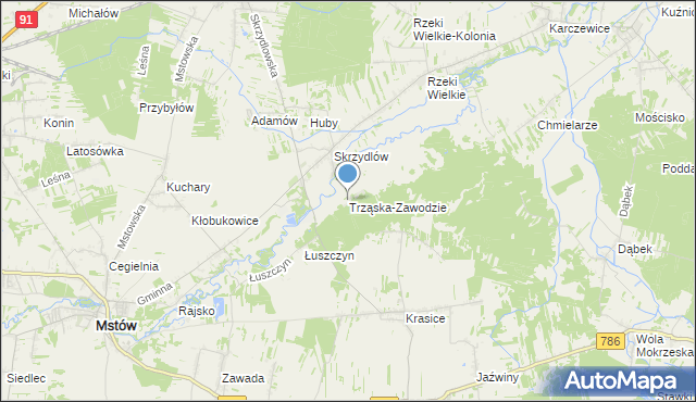 mapa Trząska-Zawodzie, Trząska-Zawodzie na mapie Targeo