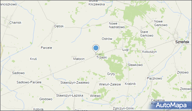 mapa Trzaski, Trzaski gmina Bieżuń na mapie Targeo