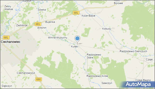 mapa Trzaski, Trzaski gmina Ciechanowiec na mapie Targeo