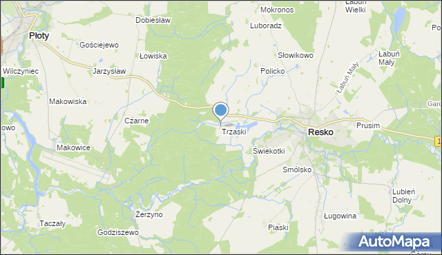 mapa Trzaski, Trzaski gmina Resko na mapie Targeo