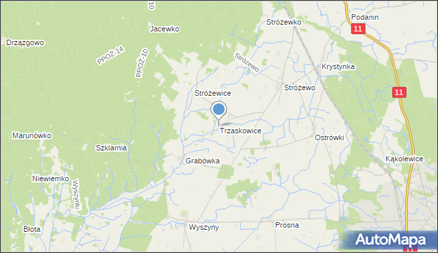 mapa Trzaskowice, Trzaskowice gmina Chodzież na mapie Targeo