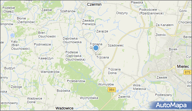 mapa Trzciana, Trzciana gmina Czermin na mapie Targeo