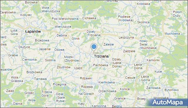 mapa Trzciana, Trzciana powiat bocheński na mapie Targeo