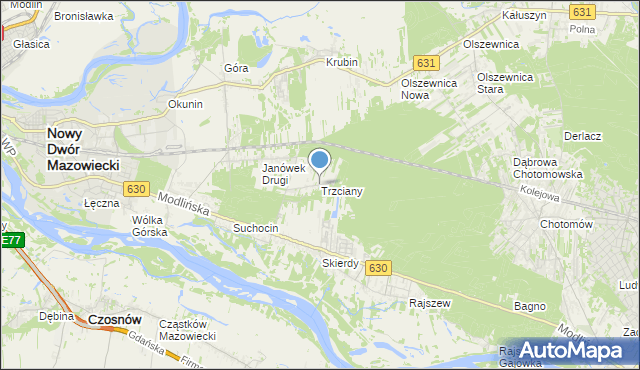 mapa Trzciany, Trzciany gmina Jabłonna na mapie Targeo