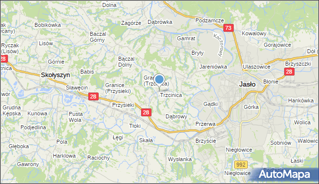 mapa Trzcinica, Trzcinica gmina Jasło na mapie Targeo